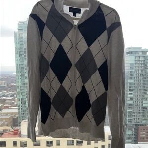 Men's Gray and Black Argyle Sweater